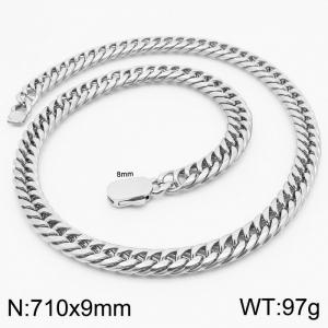 9mm Stainless Steel Cuban Chain Necklace For Men Women Silver Color Shiny Jewelry - KN231628-Z