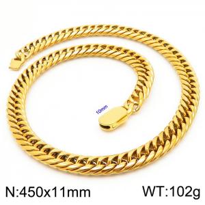 11mm Stainless Steel Cuban Chain Necklace Men's Gold Color Shiny Hip Hop Jewelry - KN231630-Z