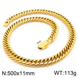 11mm Stainless Steel Cuban Chain Necklace Men's Gold Color Shiny Hip Hop Jewelry - KN231631-Z