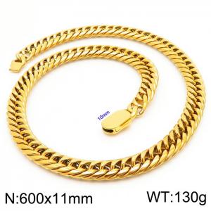 11mm Stainless Steel Cuban Chain Necklace Men's Gold Color Shiny Hip Hop Jewelry - KN231633-Z