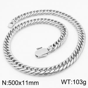 11mm Stainless Steel Cuban Chain Necklace Men's Silver Color Shiny Hip Hop Jewelry - KN231638-Z