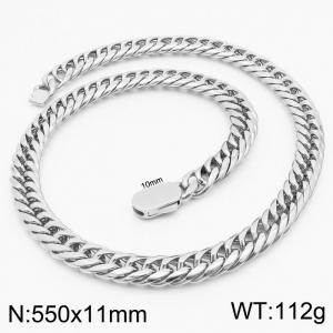 11mm Stainless Steel Cuban Chain Necklace Men's Silver Color Shiny Hip Hop Jewelry - KN231639-Z