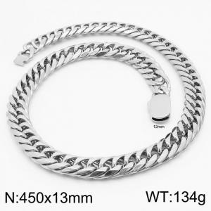13mm Stainless Steel Cuban Chain Necklace Men's Silver Color Shiny Hip Hop Jewelry - KN231644-Z