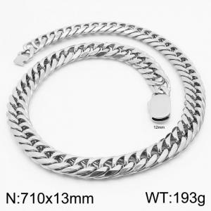 13mm Stainless Steel Cuban Chain Necklace Men's Silver Color Shiny Hip Hop Jewelry - KN231649-Z