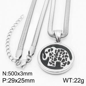 Stainless steel 500x3mm snake chain with elephant pendant black clolor trendy silver necklace - KN231767-Z
