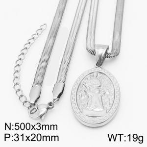 Stainless steel 500x3mm snake chain with religious pendant trendy silver necklace - KN231788-Z