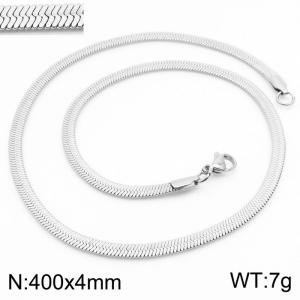 Women's Silver 4x400mm Herringbone Flat Snake Chain Stainless Steel Necklace - KN231803-Z