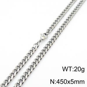 5mm Silver Color Stainless Steel Cuban Link Chain Long Necklace For Men - KN233046-ZZ