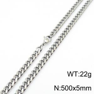 5mm Silver Color Stainless Steel Cuban Link Chain Long Necklace For Men - KN233047-ZZ