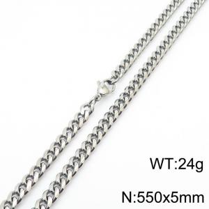 5mm Silver Color Stainless Steel Cuban Link Chain Long Necklace For Men - KN233048-ZZ