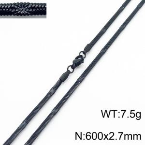 600x2.7mm Black Color Stainless Steel Herringbone Necklace with Special Marking - KN233349-Z