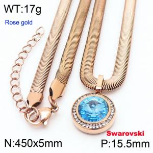Stainless steel 450X5mm snake chain with swarovski circle stone CZ pendant fashional rose gold necklace - KN233425-K