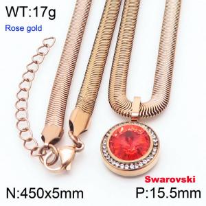 Stainless steel 450X5mm snake chain with swarovski circle stone CZ pendant fashional rose gold necklace - KN233426-K
