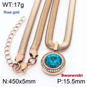 Stainless steel 450X5mm snake chain with swarovski circle stone CZ pendant fashional rose gold necklace - KN233427-K