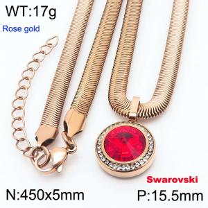 Stainless steel 450X5mm snake chain with swarovski circle stone CZ pendant fashional rose gold necklace - KN233428-K