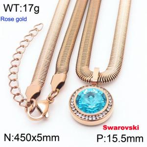 Stainless steel 450X5mm snake chain with swarovski circle stone CZ pendant fashional rose gold necklace - KN233432-K