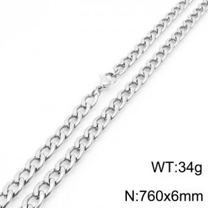 6mm Silver Color Stainless Steel Chain Necklace For Women Men Fashion Jewelry - KN233521-Z