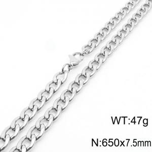 7.5mm Silver Color Stainless Steel Chain Necklace Men's Fashion Simple Jewelry - KN233526-Z