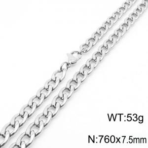 7.5mm Silver Color Stainless Steel Chain Necklace Men's Fashion Simple Jewelry - KN233528-Z