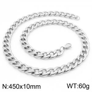 10mm Silver Color Stainless Steel Chain Necklace Men's Fashion Simple Jewelry - KN233529-Z