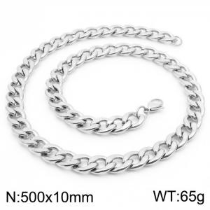 10mm Silver Color Stainless Steel Chain Necklace Men's Fashion Simple Jewelry - KN233530-Z