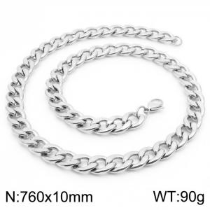 10mm Silver Color Stainless Steel Chain Necklace Men's Fashion Simple Jewelry - KN233535-Z