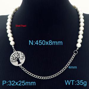 Temperament Fashion Shell Pearl Stainless Steel Lift Tree Cuban Chain Womens Jewelry Necklaces - KN233643-Z
