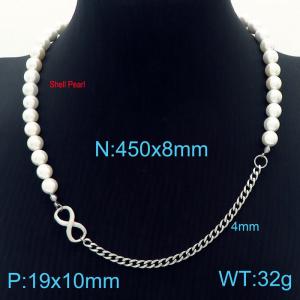 Temperament Fashion Shell Pearl Stainless Steel Infinity Cuban Chain Womens Jewelry Necklaces - KN233644-Z