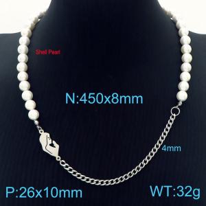 Hiphop Personality Shell Pearl Stainless Steel Mother Cuban Chain Jewelry Necklaces - KN233645-Z