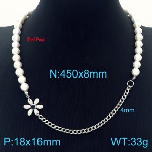 Fashion Ins Shell Pearl Choker Stainless Steel Small Daisy Cuban Chain Jewelry Necklaces - KN233649-Z