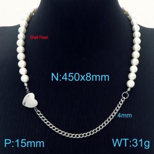 Fashion Ins Shell Pearl Choker Stainless Steel Heart Cuban Chain Womens Jewelry Necklaces - KN233652-Z