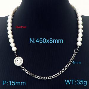 Ins Shell Pearl Choker Stainless Steel Transparent Crystal Stone Cuban Chain Women's Jewelry Necklaces - KN233658-Z