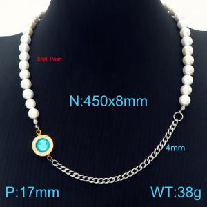 Temperament Ins Shell Pearl Choker Stainless Steel Cuban Chain Women's Crystal Stone Jewelry Necklaces - KN233661-Z