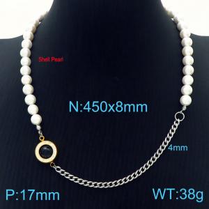 Ins Shell Pearl Choker Stainless Steel Cuban Chain Women's Black Crystal Stone Jewelry Necklaces - KN233665-Z