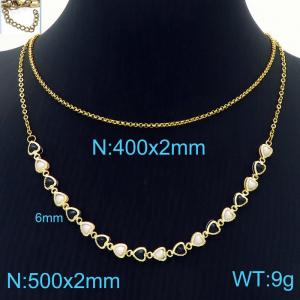 Fashion White And Black Shell Heart 18K Gold Plated Copper Necklaces Women's Stainless Steel Double Chains - KN233672-Z