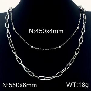 Simple Stainless Steel Double Satellite And Paper Clip Chains Choker Women's Jewelry Collarbone Necklaces - KN233722-Z