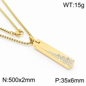 Stainless steel 500x2mm square pearl rectangle shiny crystal pendant gold necklace - KN233764-KFC