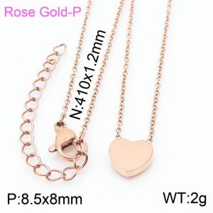 Stainless steel 410x1.2mm welding chain lobster clasp  solid heart charm rose gold necklace - KN233765-K