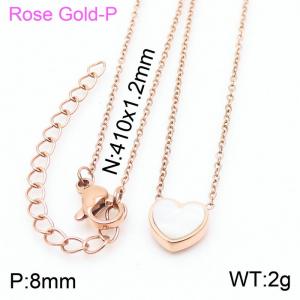 Stainless steel 410x1.2mm welding chain lobster clasp shell heart charm rose gold necklace - KN233766-K
