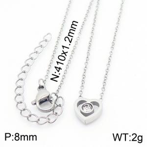 Stainless steel 410x1.2mm welding chain lobster clasp crystal heart charm silver necklace - KN233770-K