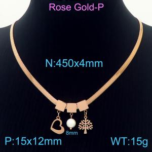450mm Women Rose-Plated Snake Bone Chain Necklace with Pearl&Love Heart&Tree Pendants - KN233810-KFC