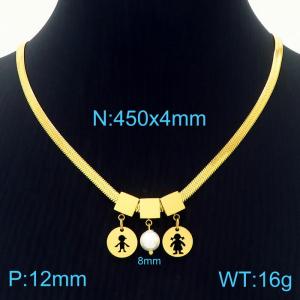 450mm Women Gold-Plated Snake Bone Chain Necklace with Pearl&Love Heart&Girl Boy Pattern Tags Pendants - KN233827-KFC