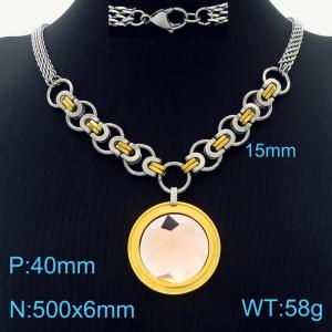 6mm Double Layer DIY Chain Necklace Women Stainless Steel With Round Charm Gold Color - KN234359-Z