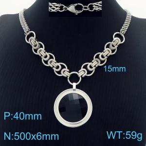 6mm Double Layer DIY Chain Necklace Women Stainless Steel With Round Charm Silver Color - KN234361-Z