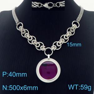 6mm Double Layer DIY Chain Necklace Women Stainless Steel With Round Charm Silver Color - KN234362-Z