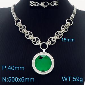 6mm Double Layer DIY Chain Necklace Women Stainless Steel With Round Charm Silver Color - KN234366-Z