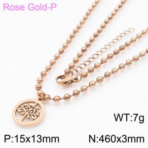 3mm Beads Chain Necklace Women Stainless Steel With Lucky Tree Pendant Charm Rose Gold Color - KN234372-Z