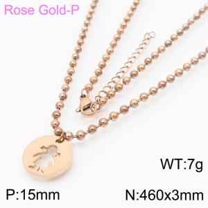 3mm Beads Chain Necklace Women Stainless Steel With Round Girl Pendant Charm Rose Gold Color - KN234375-Z