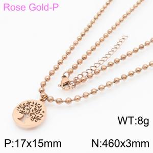 3mm Beads Chain Necklace Women Stainless Steel With Life of Tree Pendant Charm Rose Gold Color - KN234378-Z