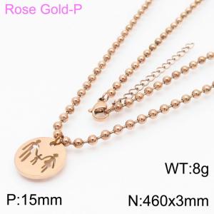 3mm Beads Chain Necklace Women Stainless Steel With Family Pendant Charm Rose Gold Color - KN234381-Z